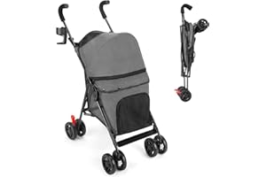 AESRAOU Lightweight Pet Stroller, Dog Stroller for Small Dogs & Cats, One Button Folding Function Compact Portable Travel Cat Dog Stroller
