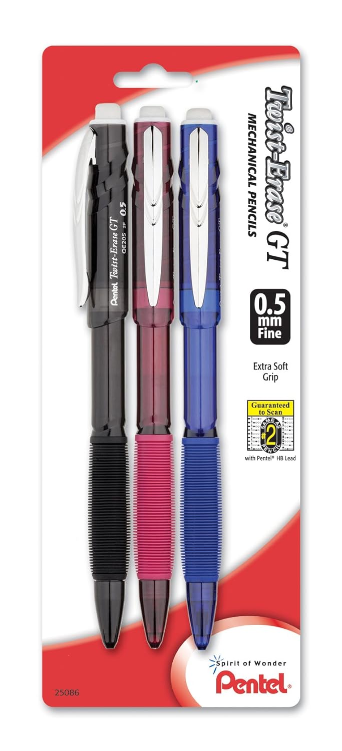 Pentel TwistErase GT (0.5mm) Mechanical Pencil, Assorted Barrel Colors