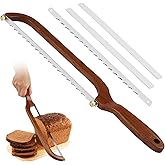 Bread Slicer for Homemade Bread - Wooden Sourdough Bread Knife with Bow Design - Premium Stainless Steel Serrated Saw Bread Cutter for Bagels, Baguettes Vegetables, Sandwich, Fruits with 2 Blades