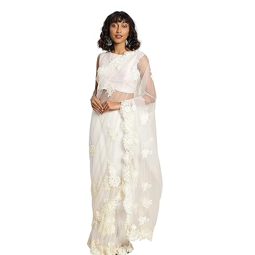 Womanista Womens net with Blouse Piece 7510 Sarees (FS9941_Off White_OneSize)