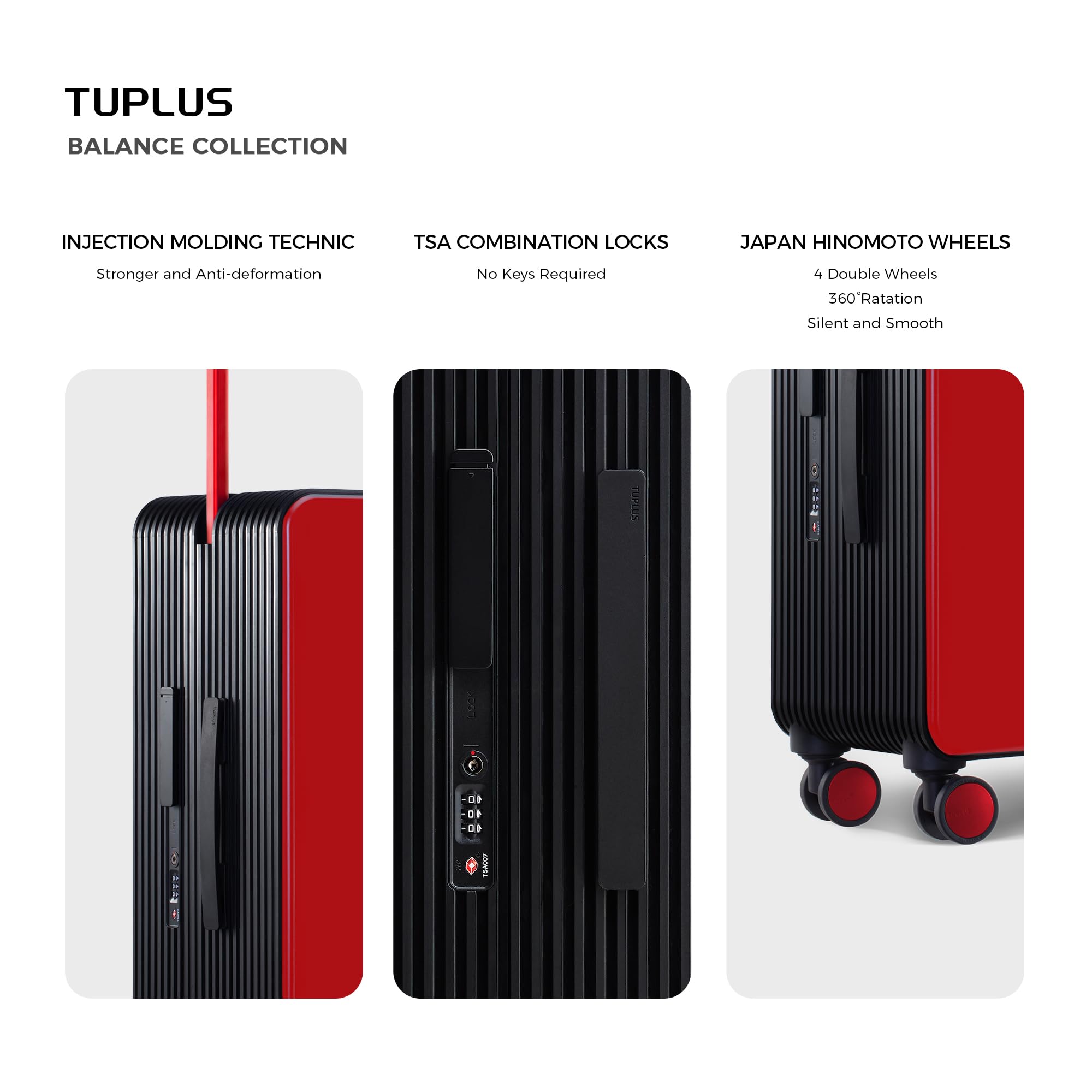 TUPLUS Suitcase ABS Hard Shell Luggage with 4 Spinner Wheels Hold Check in Travel Case, Balance Series