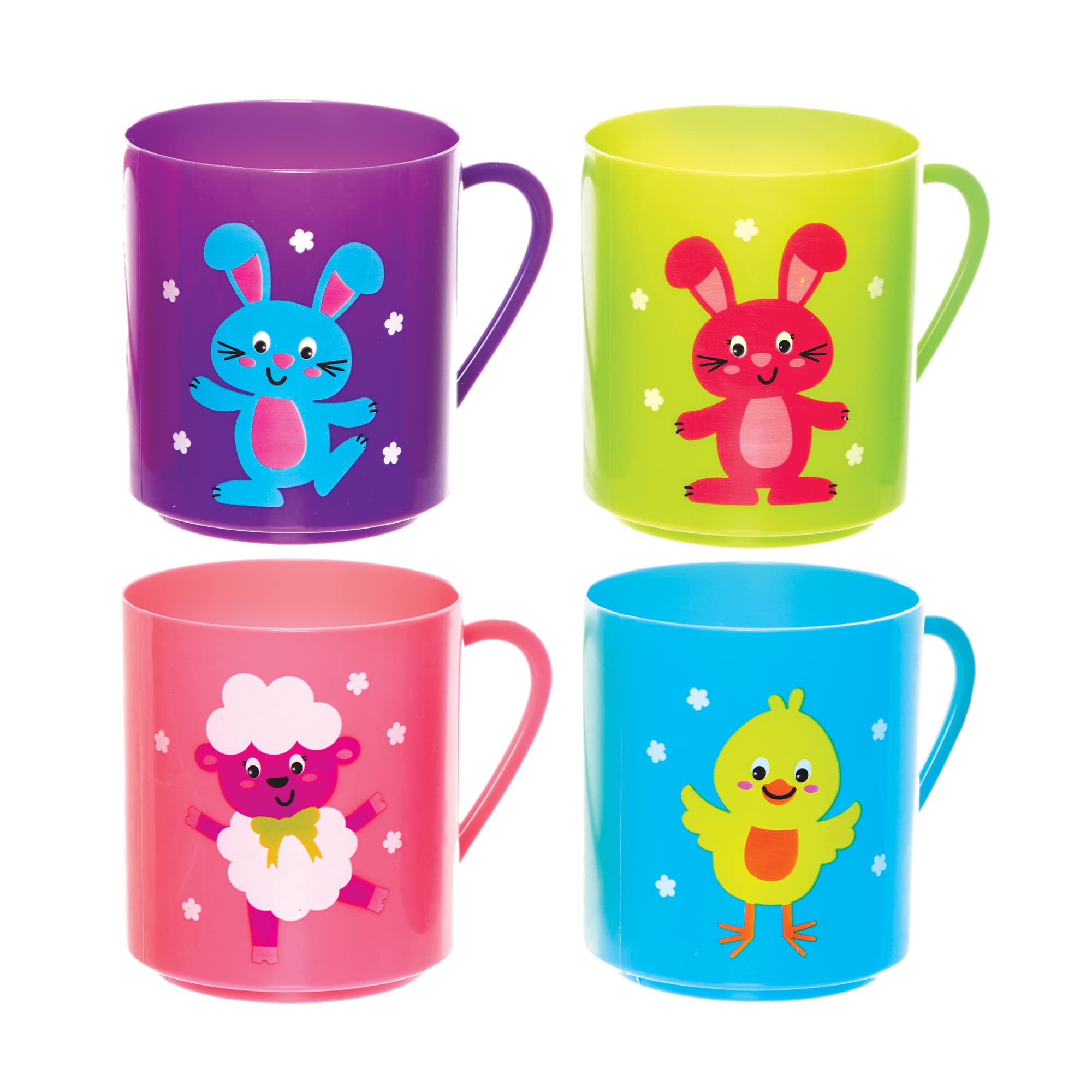 Baker Ross FX479 Easter Characters Plastic Mugs - Pack of 4, Easter Party Bag Fillers for Kids