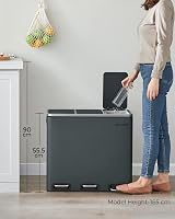 SONGMICS Kitchen Bin 3 x 18 L Recycling Bin 3 Compartment Steel Greenish Grey view 5