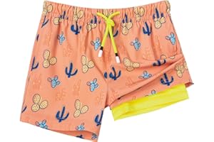 SURF CUZ Boys Swim Trunks with Boxer Brief Liner Toddler Boy Stretch Swimsuit Shorts Quick Dry Swimming Trunks Bathing Suit
