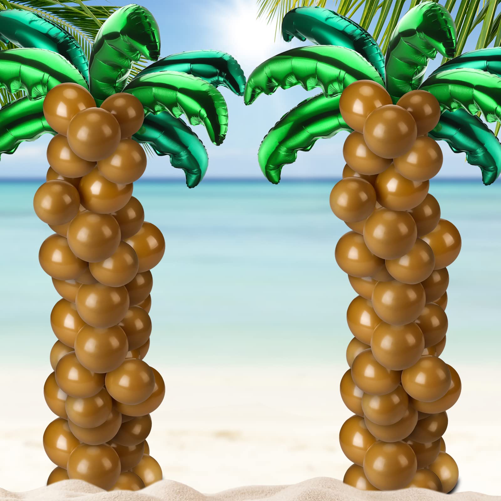 Photo 1 of 100 Pcs Palm Tree Leaves Balloons Coconut Balloons Set 10 Foil Green Coconut Tree Leaves Balloon 90 Brown Latex for Hawaii Luau Tropical Party Birthday Baby Shower (Stylish Color) 