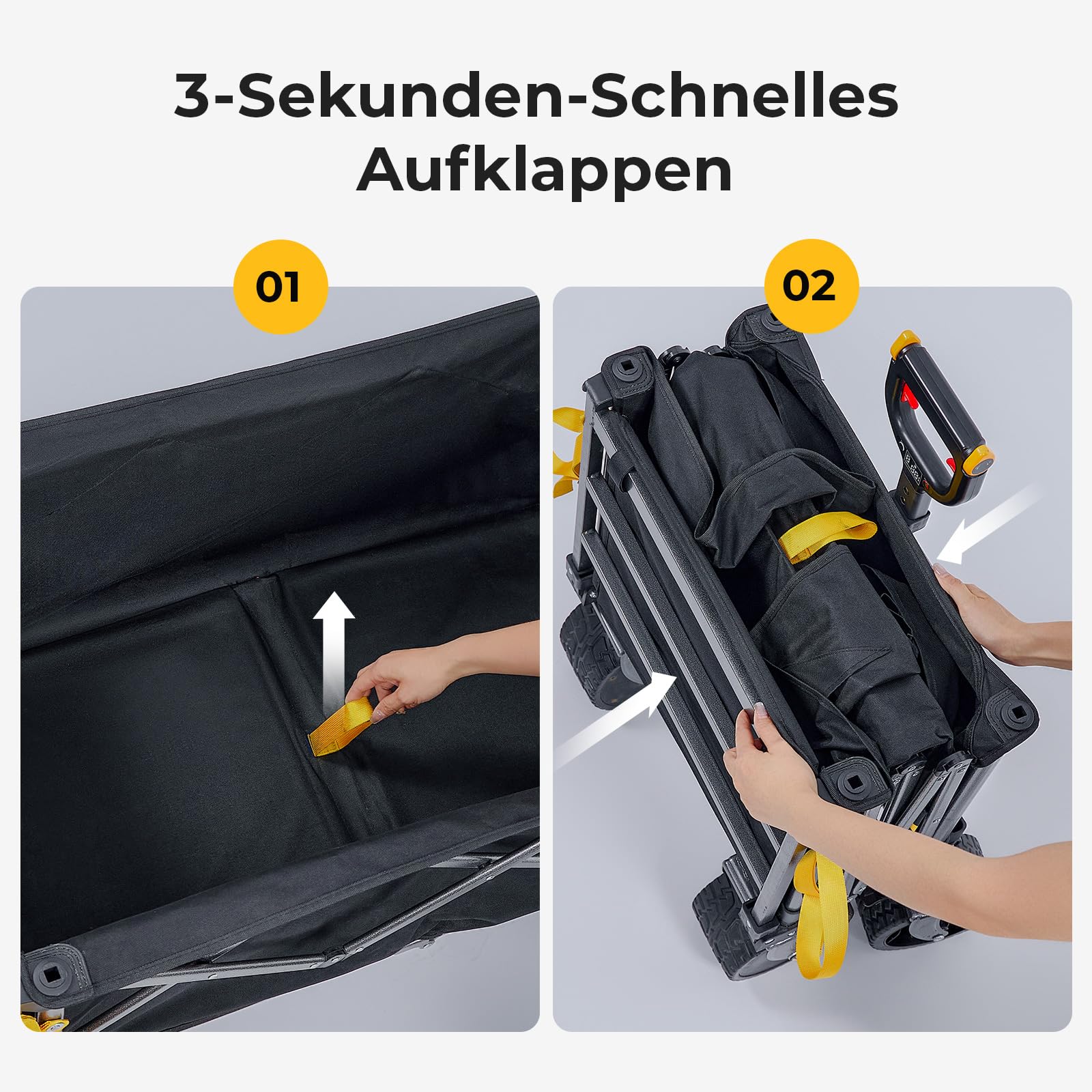 BougeRV Elektrischer Bollerwagen faltbar, 200 kg Belastbarkeit, Campingwagen mit Antrieb, 250W Doppelmotor & 250L Volumen, Offroad Elektro-Handwagen für Outdoor-Abenteuer & Garten (Ohne Ladegerät) 9