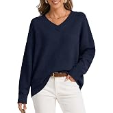 HTKEOAE Oversized Sweaters for Women Cashmere Blend V Neck Pullover Tops | Lightweight Long Sleeve Ribbed Knit Sweater Soft Warm Fall Winter Clothes Dropper Shoulder Jumper