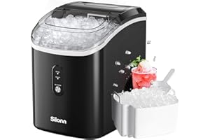 Nugget Ice Maker Countertop, Silonn Chewable Pellet Ice Machine with Self-Cleanin Function, 33lbs/24H Portable Ice Makers for Home Kitchen Officce, Black