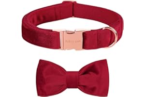 ARING PET Velvet Dog Collar-Soft Bowtie Dog Collars with Metal Buckle, Cute&Comfortable Christmas Red Dog Collar with Bow for Small Medium Large Dogs