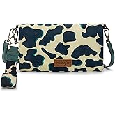 X Wrangler Cow Wallets for Women RFID Wristlet Wallets Bifold Large Capacity Western Wallet with Crossbody Strap