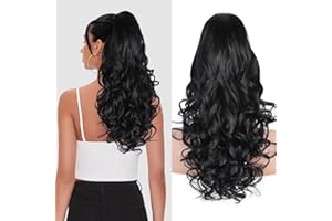 ZQIAN BEAUTY 24 Inch Black Ponytail Extension, Layered Pony Tail Clip on Hair Extension, Soft Wavy Claw Clip in Ponytail Extension, Natural Synthetic Hair Pieces for Women (Color: Black)