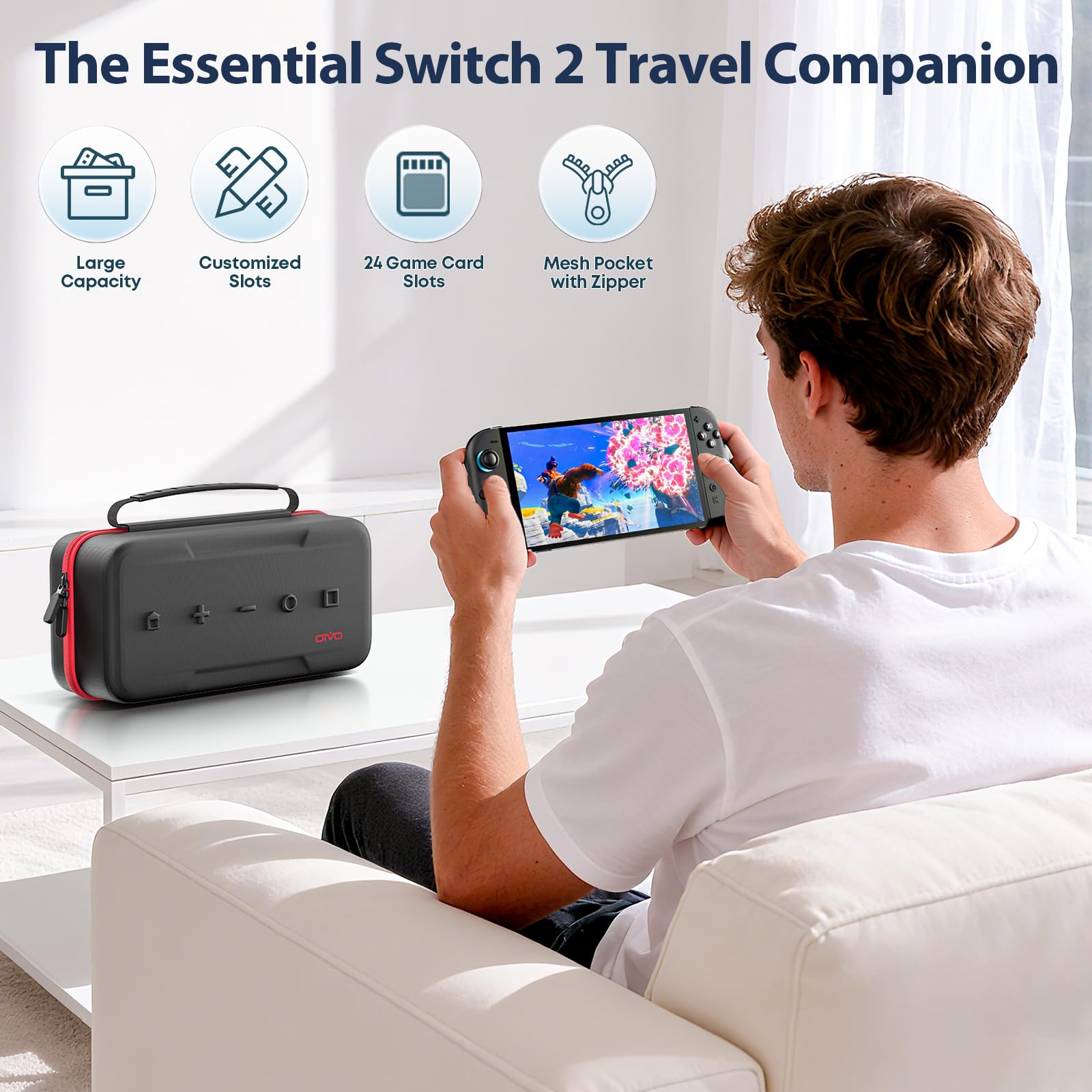 OIVO Switch 2 Carrying Case Compatible with 2025 Nintendo Switch, Portable Travel Carry Case Fit for Joy-Con 2 & Adapter, Hard Shell Protective Pouch Bag with 24 Game Slots, Red