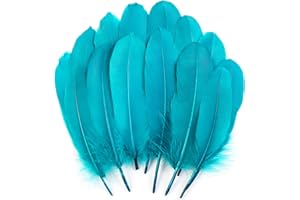 THARAHT 120pcs Teal Goose Feathers Natural Bulk 6-8 inch 15-20cm for Crafts DIY Cosplay Wedding Party Halloween Decoration Goose Nagoire Feathers
