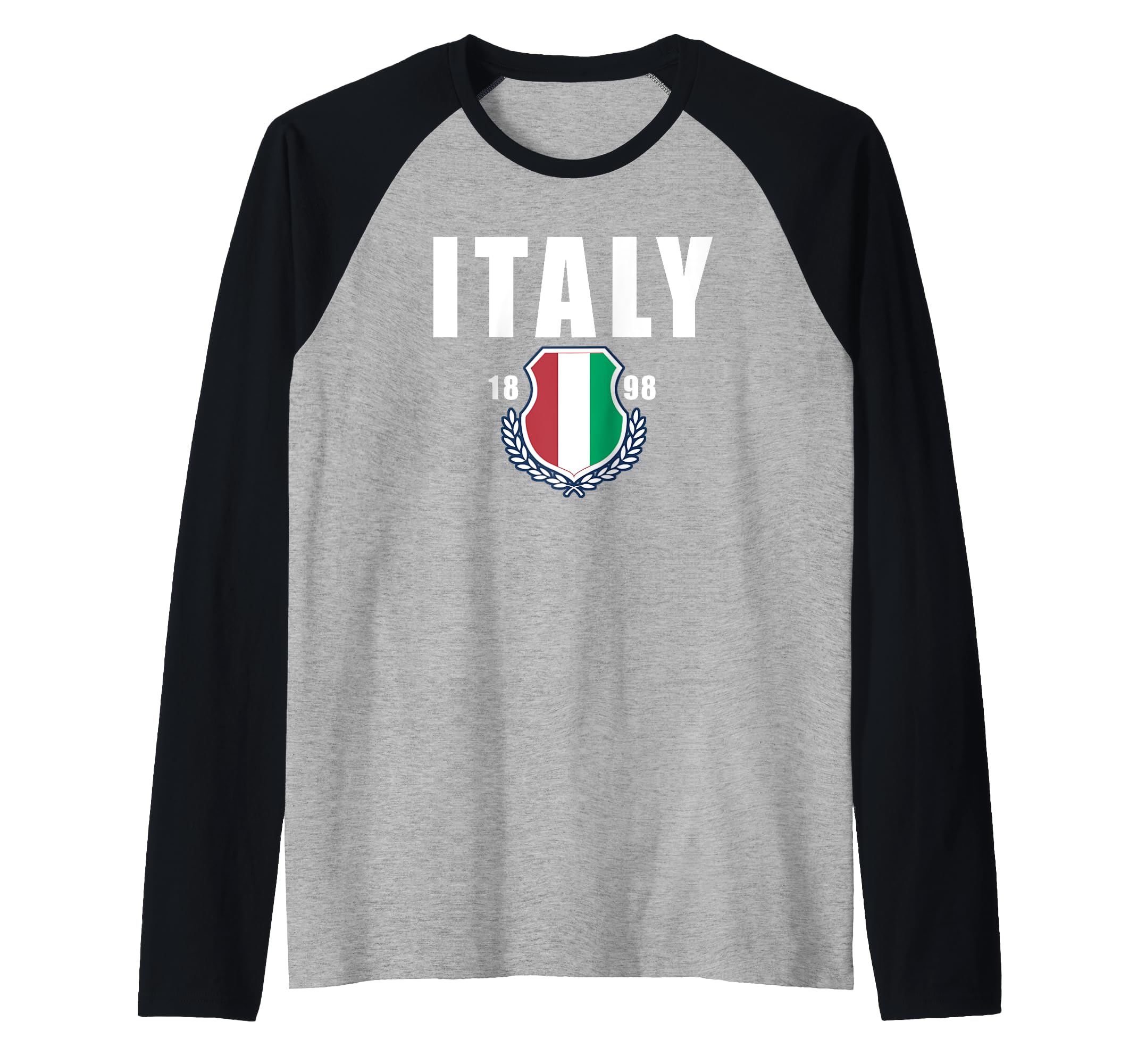 Italy Bold Text 1898 Flag Center Raglan Baseball Tee