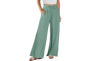 ZXCTKA Women High Waisted Cotton Linen Palazzo Pants Casual Loose Wide Leg Beach Pants Summer Outfits 2024 Trendy