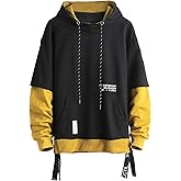 GURUNVANI Contrast Color Pullover Hoodie Mens Patchwork Hoodies Men