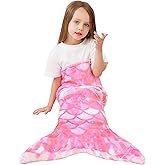 Viviland Mermaid Tail Blanket - Plush Mermaid Wearable Blanket for Girls All Seasons Soft Flannel Snuggle Blanket Scale Sleeping Bag 17"×39" Pink