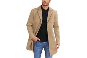 COOFANDY Men's Wool Blend Coat Winter Trench Coats Notched Lapel Collar Single Breasted Overcoat Classic Peacoat With Pockets