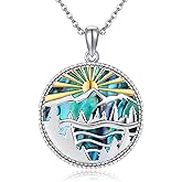 AXOMY Mountain Necklace 925 Sterling Silver Tree and Rivers Pendant Mountain Jewelry Gift for Women