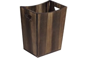 LIANTRAL Wood Trash Can, Waste Basket for Bathroom Office Trash Can Rustic Farmhouse Style Wastebasket Bin Small Wastebaskets for Bathroom, Office, Bedroom, Living Room, Brown