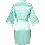 Joy Bridalc Satin Wedding Robes with Clear Rhinestones-Bride&Bridesmaid Edition Short Kimono