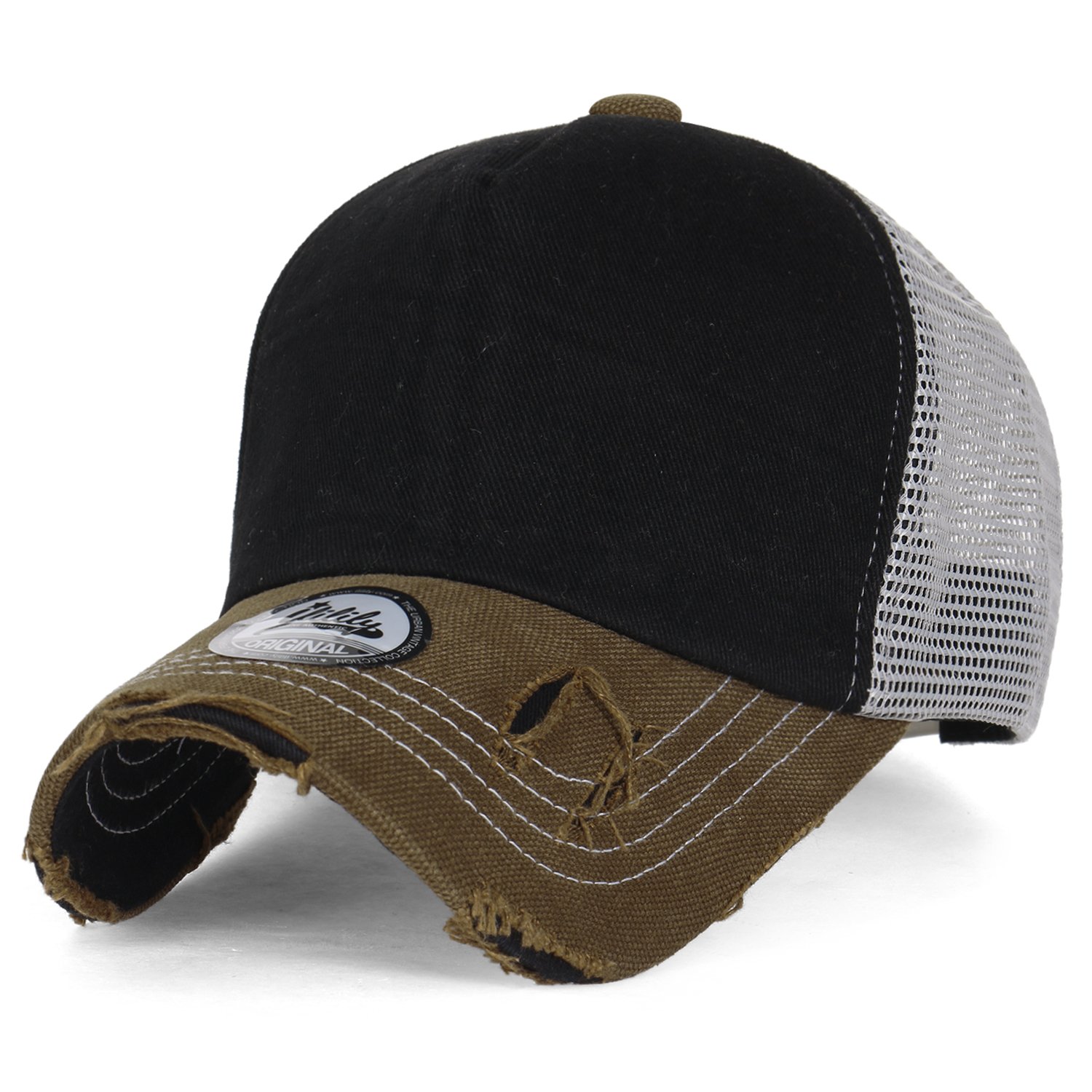 ililily Vintage Distressed Mesh Snapback Blank Trucker Hat Baseball Cap