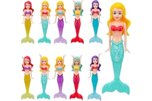 Tinoaly 10pcs Mermaid Water Toys, Colorful Plastic Little Mermaid Swimming Bath Toys Bathing Dolls for Swimming Pool Bathtub 