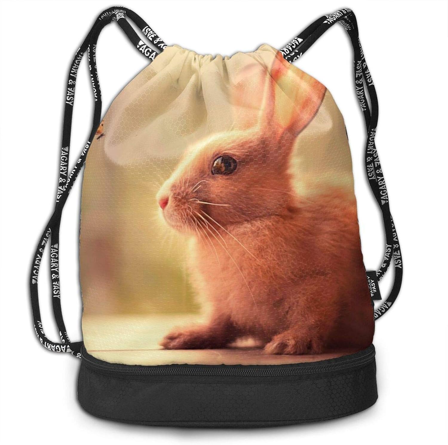 Drawstring Backpack Cute Bunny Print Sport Travel Gym Bundle Backpack