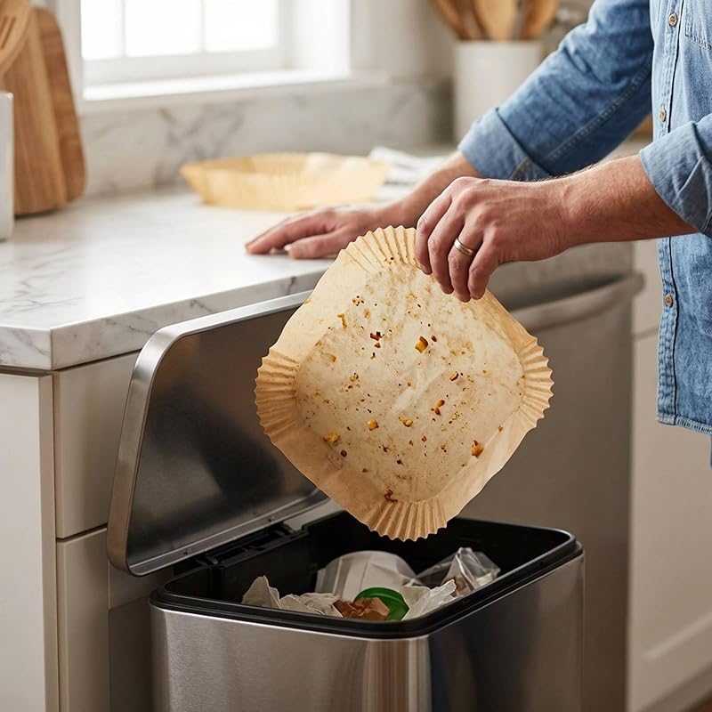 Papel para Freidora de Aire | Pack de 500 Moldes de Papel de Horno Desechable Antiadherente | Compatible con Cosori, Cecotec, Philips| 20x20x4,5cm: Air Fryer de 5 L a 8 L