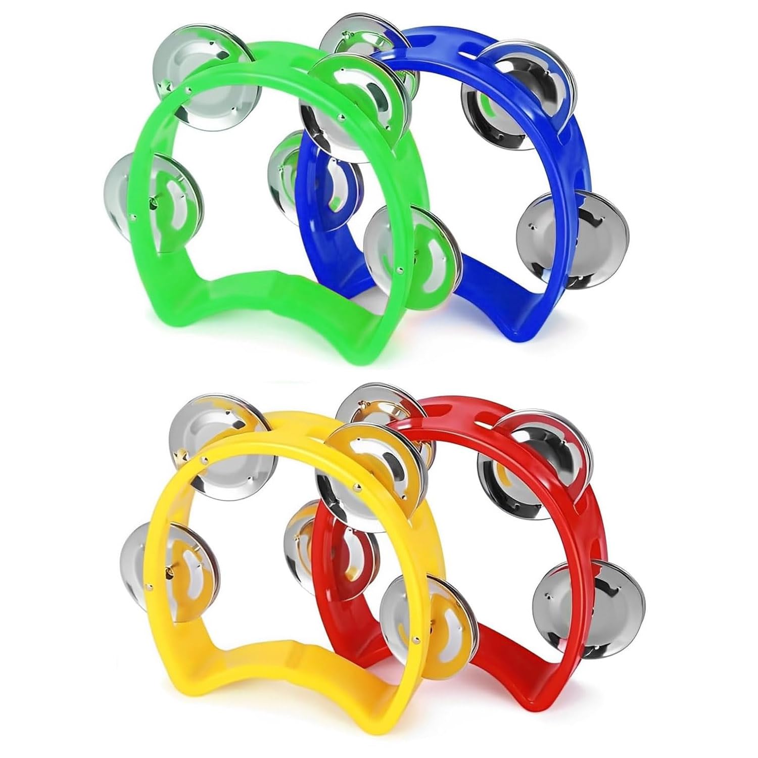 KOMUNJ 4 Pieces Metal Tambourine Kids Early Childhood Educational Music Class Tambourine School Recording Random Color