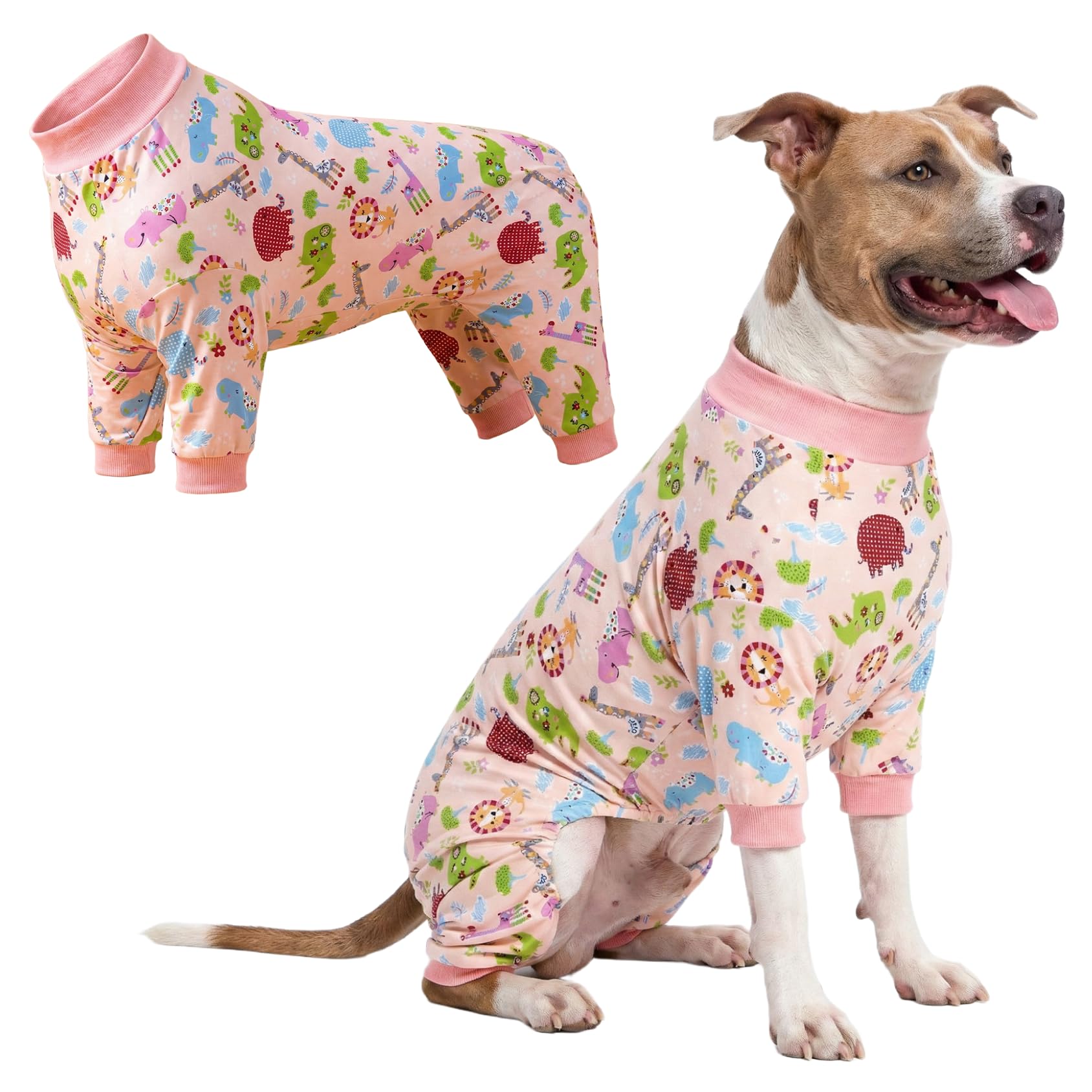 LovinPet Large Dog Clothes: Pajamas for Large Dogs, Slim Fit/Lightweight Pullover Dog Pj's, Full Coverage/Animals Allover Pink Print/Pet Pajamas/Medium — image 1