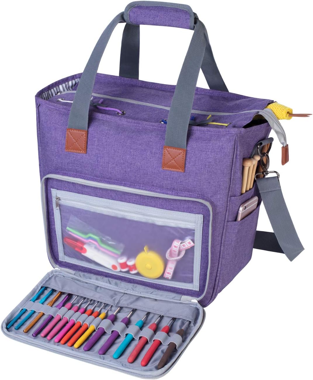 Borsa Porta Lana E Uncinetti JOZEA - Organizzata, Blu, Con Fori Per Filato