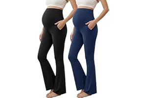 Maternity Casual Pants Stretchy Lounge Wide Leg Trousers Pants Workout Yoga Pregnancy Pants with Pockets,Two-Pack