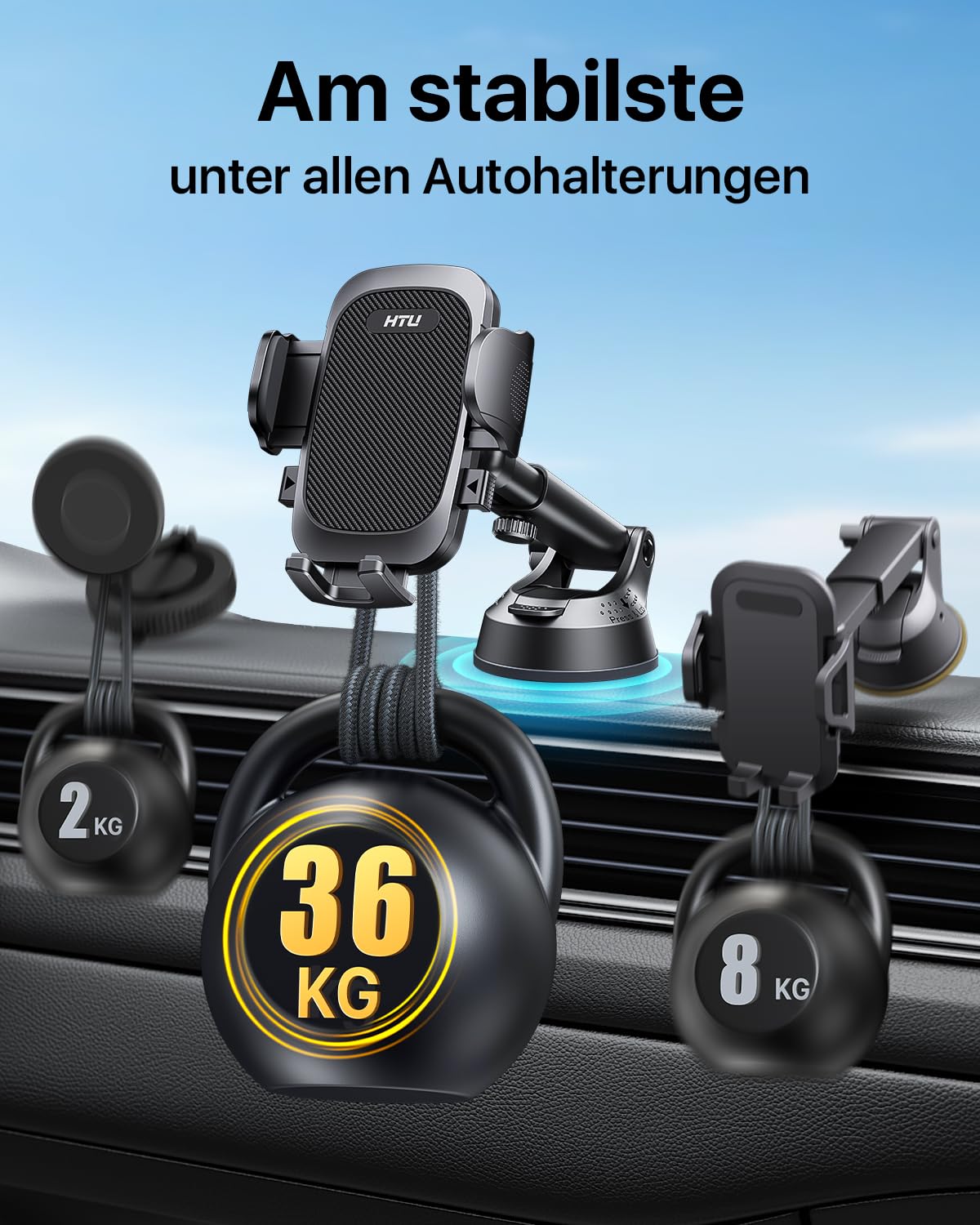 HTU Militär-Klasse Handyhalterung Auto mit [Stärkst Saugnapf & Clip] 2