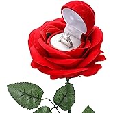 CroBlissful Valentine's Day Noble Red Rose Ring Box Jewelry Box Case Engagement Ring Box with Stem for Proposal(Classic Style)