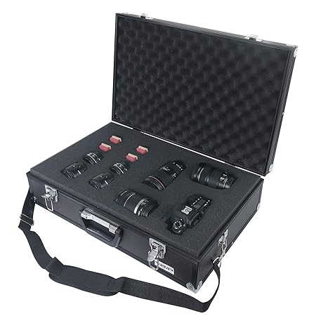 HMF 14521-02 Alu Fotokoffer, Waffenkoffer, Rasterschaumstoff, 56,7 x 16 x 36,2 cm, schwarz