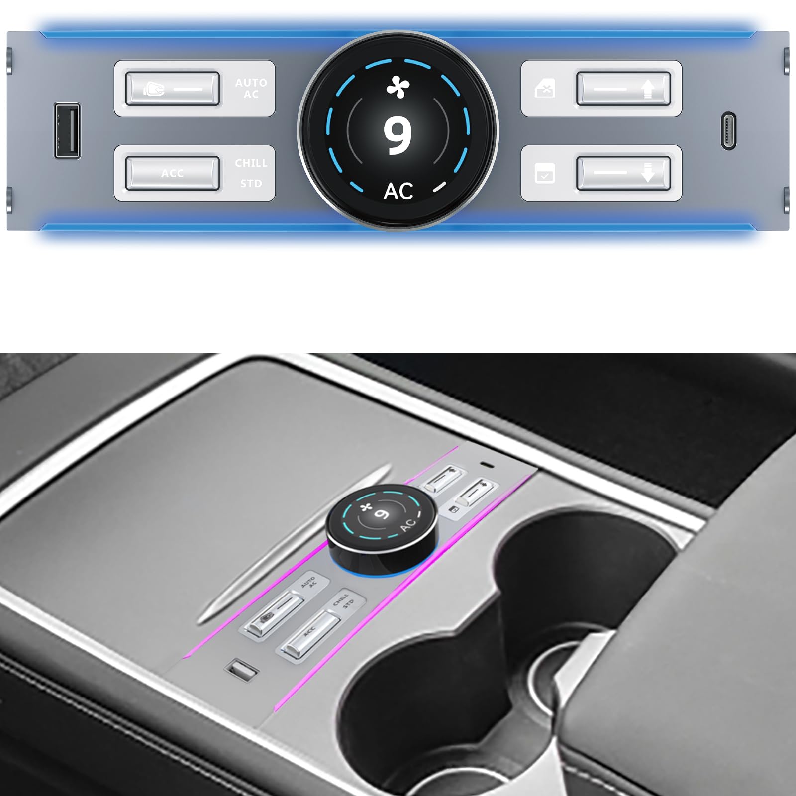Photo 1 of LBW Intelligent Center Control Expansion Dock Station, Fit for Tesla Model Y/Model 3 (2021-2024), LCD Intelligent Physical Button Knob, Mutifunctional Shortcut Key, Mutil USB & Type C Charger Port