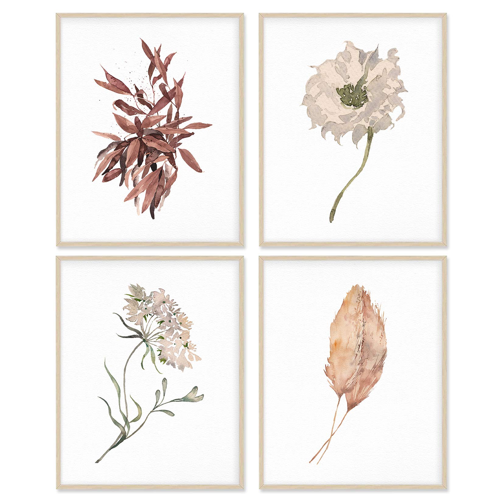 Plant Poster Boho Art Botanical Prints Wall Decor, 11x14 Unframed Poster Canvas Prints Decoration Set of 4, Boho Wall Print Flower Posters Decor for Living Room