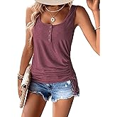 SweatyRocks Women's Scoop Neck Half Button Tank Top Casual Sleeveless Drawstring Tie Side Tops