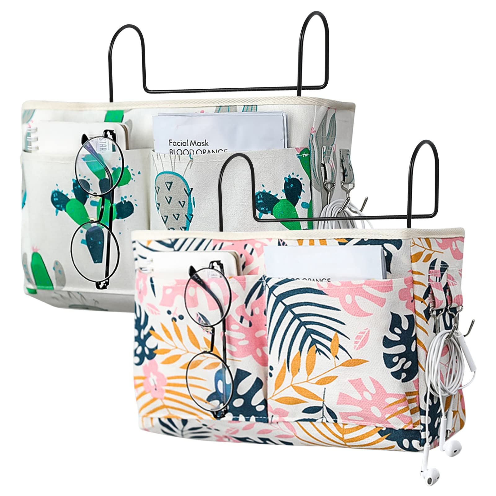 Bncxdc Sofa Remote Control Holder, Sofa Remote Control Holder, 2 Pockets Bedside Storage with Hooks, Dorm Bed Organizer Desktop Storage Shelf for Headboards, Dormitories