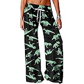 RMCMS Women Cute Dinosaur Print Pajama Pants Wide Leg Lounge Pajama Bottoms with Drawstring