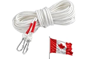 Supkiir 66Ft Wire Center Flag Pole Rope Kit, White Braided Polyester Flagpole Halyard Rope with Stainless Steel Snap Hooks, S