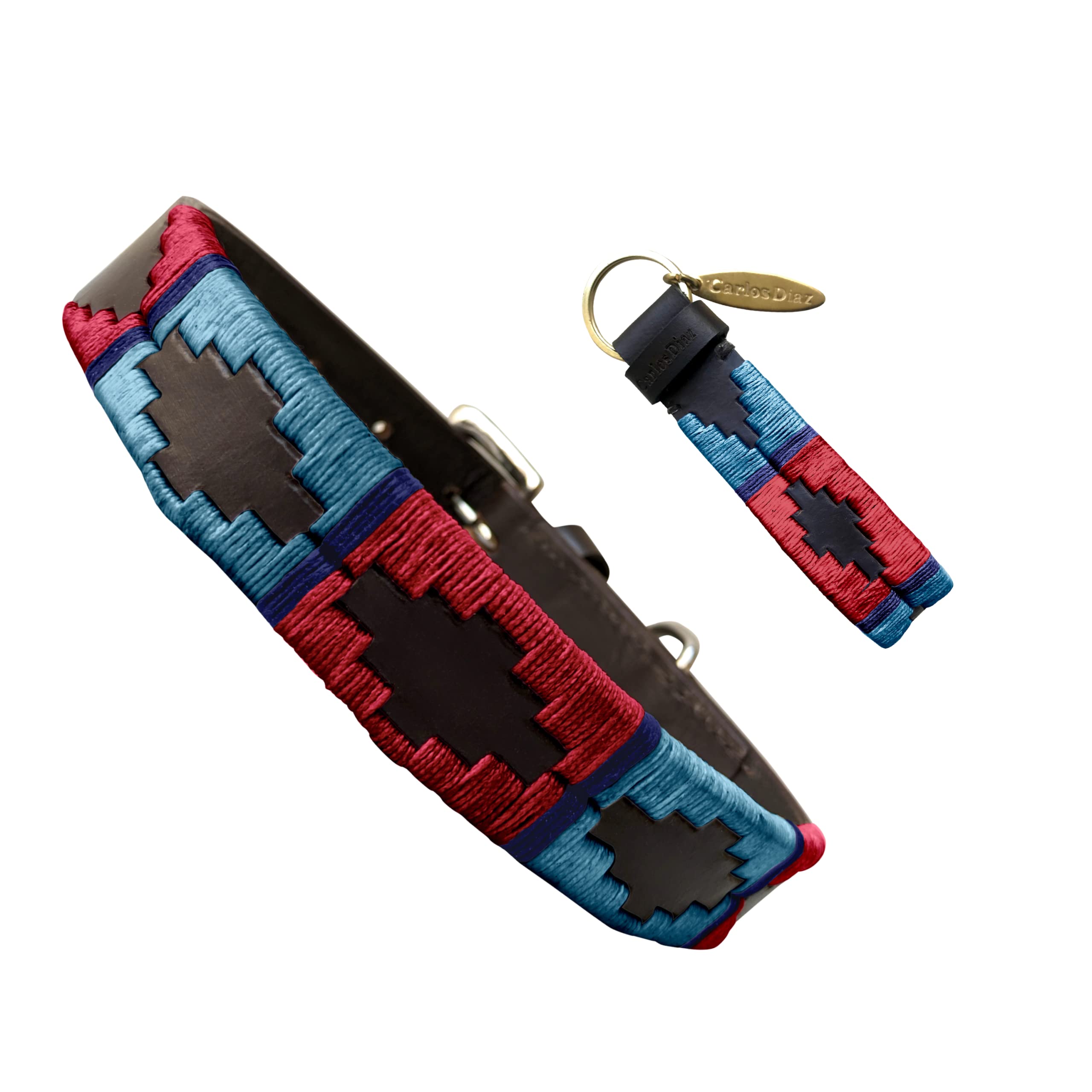 Carlos Diaz Genuine Leather Waxed Embroidered Polo Dog Collar XXS