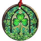 Rigufu Irish St. Patrick's Day Ceramic Ornament with Faux Stained Glass Effect, Lucky Leprechaun Keepsake, Hanging Irish Blessing Gift for Family & Friends