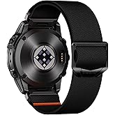 Bandletic Stretchy Nylon Band Compatible with Garmin Watch Quick Fit 22mm | Car-Style 316L Steel Clasp Adds Angular Sporty Touch, For Instinct E/3 45mm/2/Fenix E/9&amp;8 47mm/7/6/5/Forerunner 970/965/955