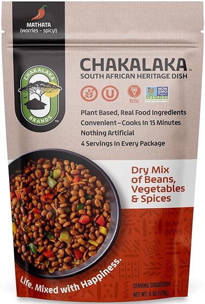CHAKALAKA VEGETARIAN DRIED BEAN MIX – SOUTH AFRICAN SIDE DISH WITH BEANS, VEGETABLES, & SPICES – BOLD, STRONG FLAVOR, SPICY HEAT, MATHATA (1 PK) 6 OZ