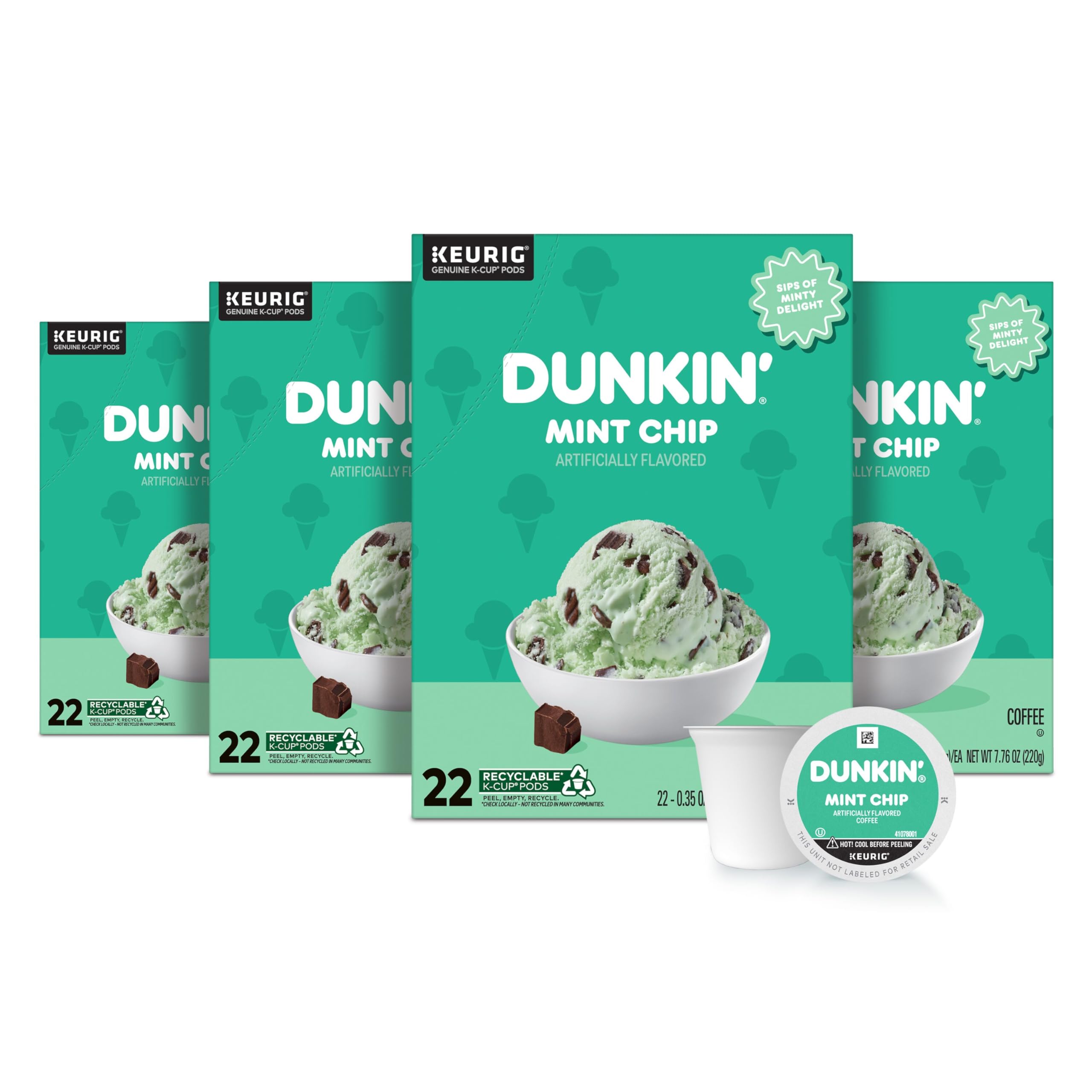 Dunkin’ Mint Chip Artificially Flavored Coffee, Keurig K-Cup Pods, 22 Count Box (Pack of 4) Image