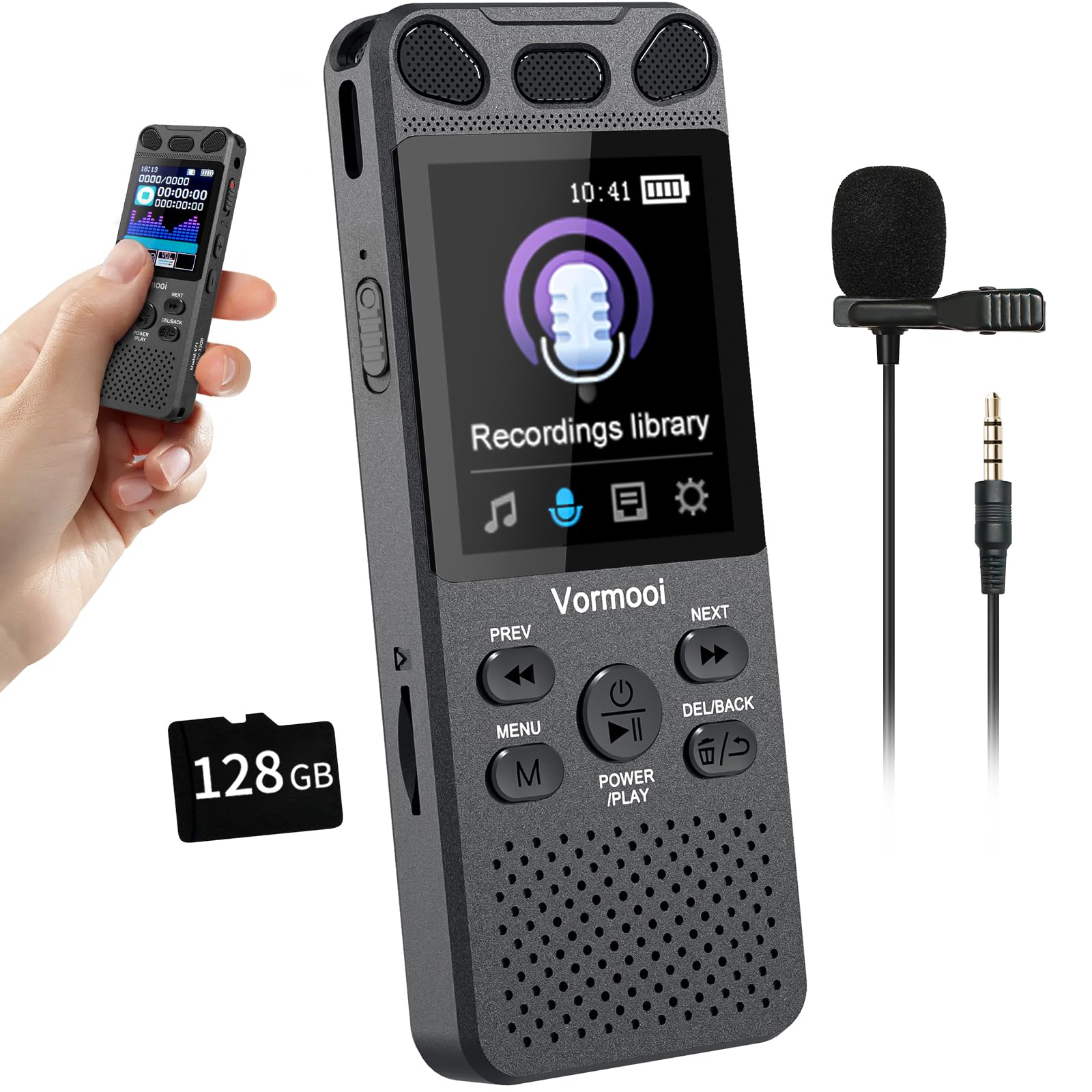 Photo 1 of 160GB Digital Voice Recorder with Playback - 110 Hours Ultra-Long Continuous Recording, Vormooi 1536Kbps Voice Activated Audio Recorder with External Microphone for Lecture Interview Meeting
