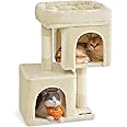 Feandrea Cat Tree, 26.4-Inch Cat Tower, S, Cat Condo for Kittens up to 7 lb, Large Cat Perch, 2 Cat Caves, Scratching Post, Beige UPCT611M01