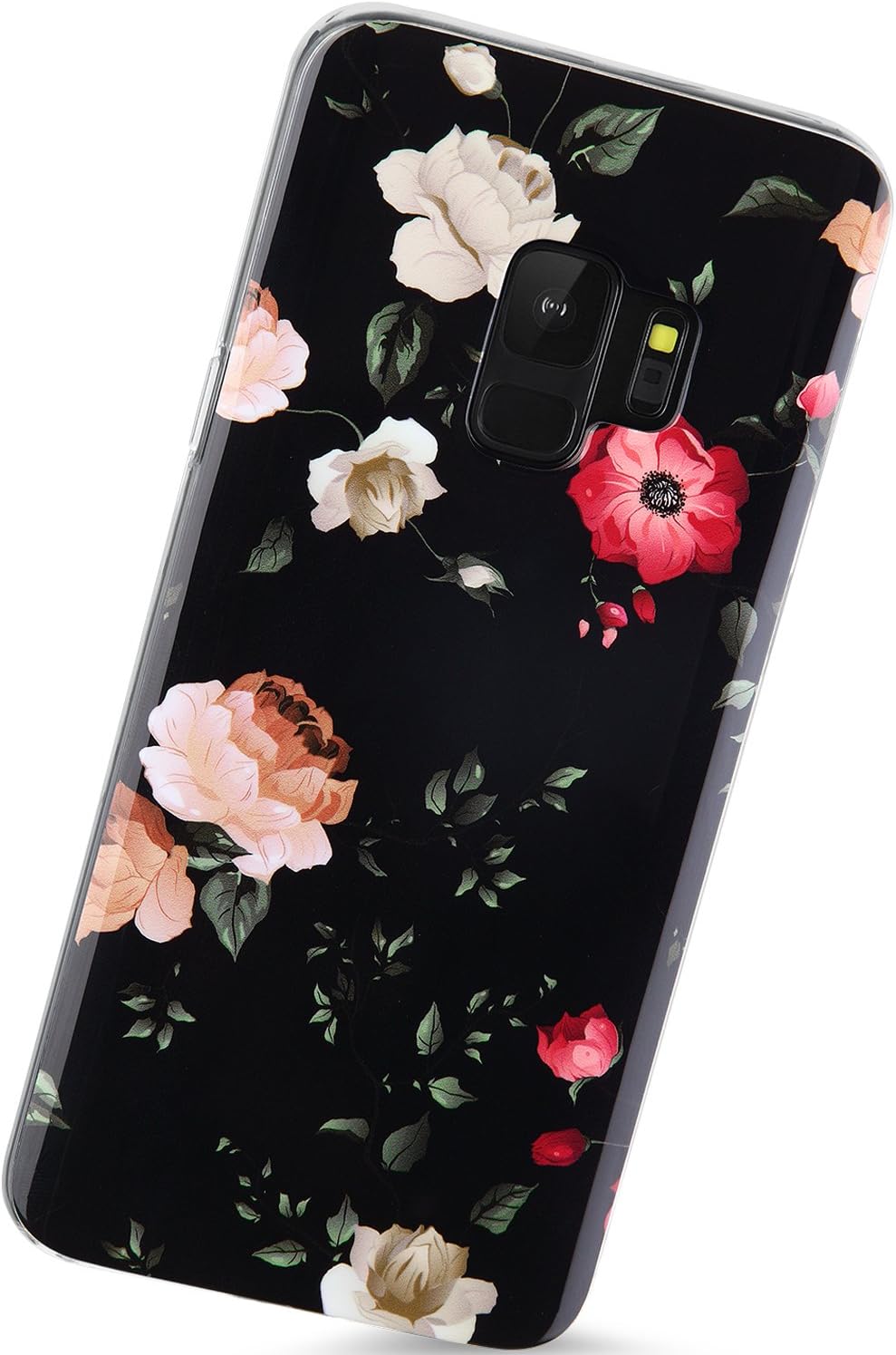 VIVIBIN Samsung Galaxy S9 Case Roses Black case for Women/Girls,Slim-Fit Scratch Resistant Shock Proof Flexible Glossy Soft Phone Case Cover for Galaxy S9 [5.8"](2018)